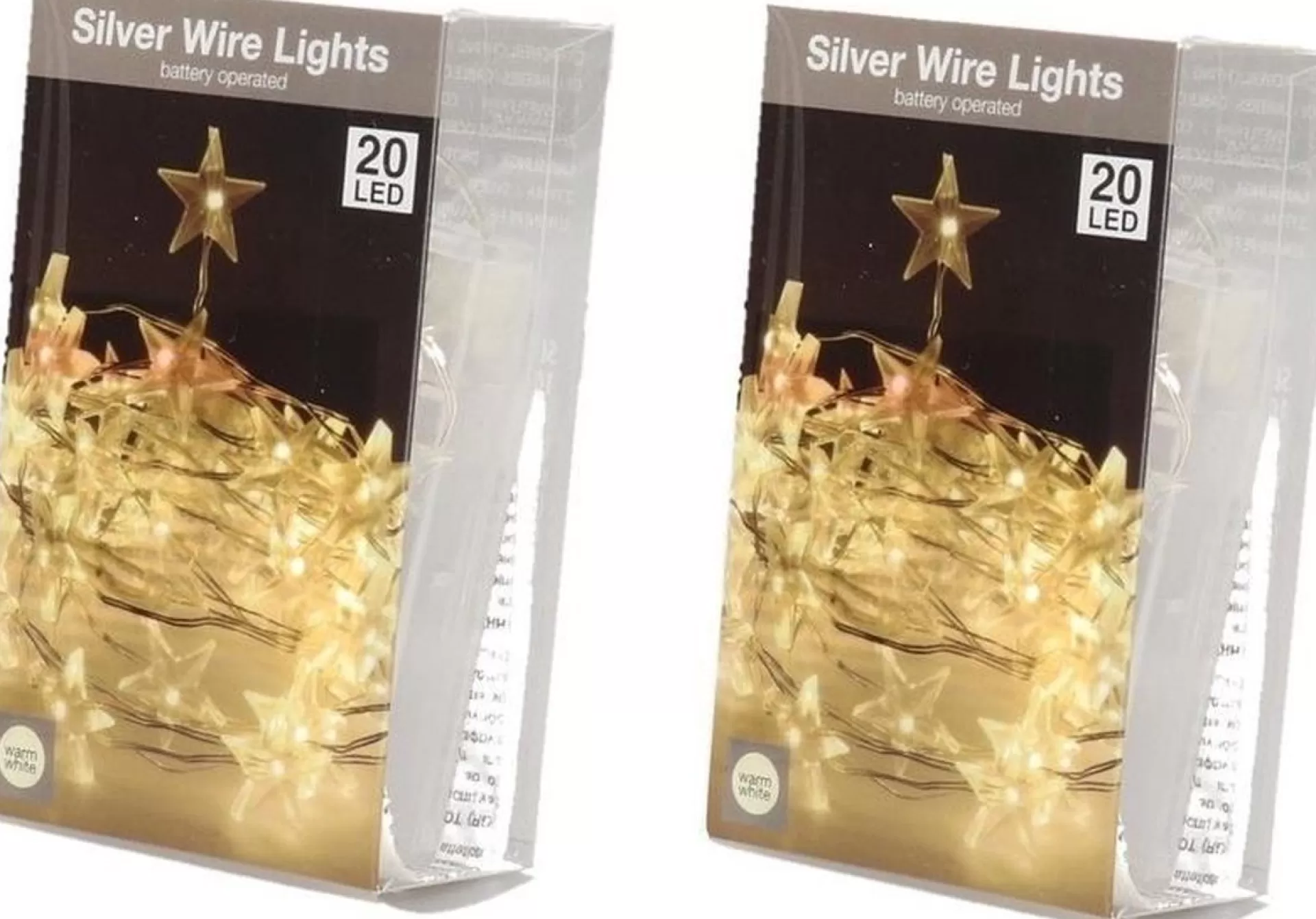 Merkloos Kerstlichtsnoeren>2X Ster Verlichting Zilverdraad Op Batterij Warm Wit 20 Lampjes