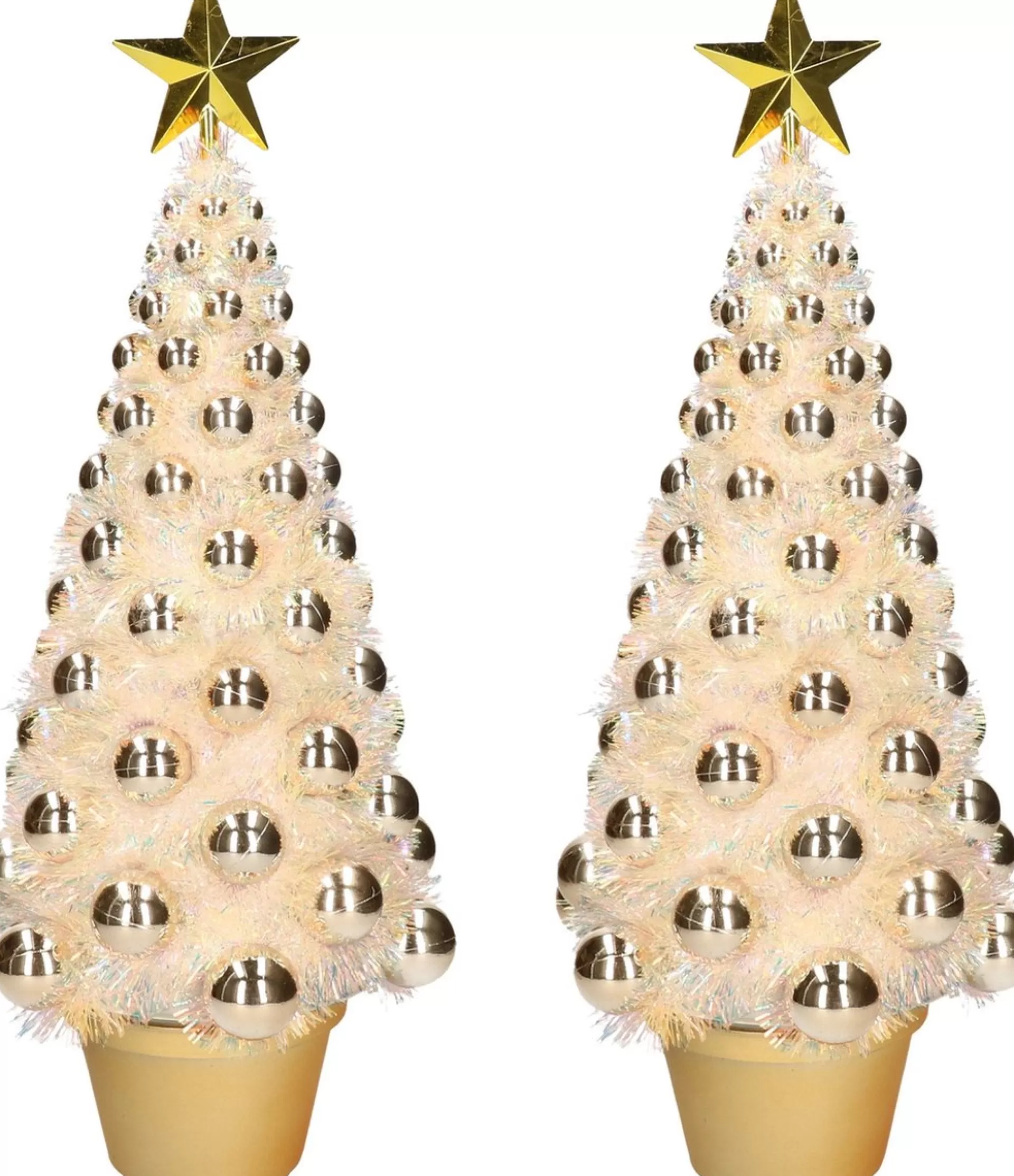 Merkloos 2X Stuks Complete Kunstkerstbomen Met Lichtjes En Ballen Goud - Kerstversiering - Kerstbomen - Kerstaccessoires - Kerstverlichting Goudkleurig Fashion