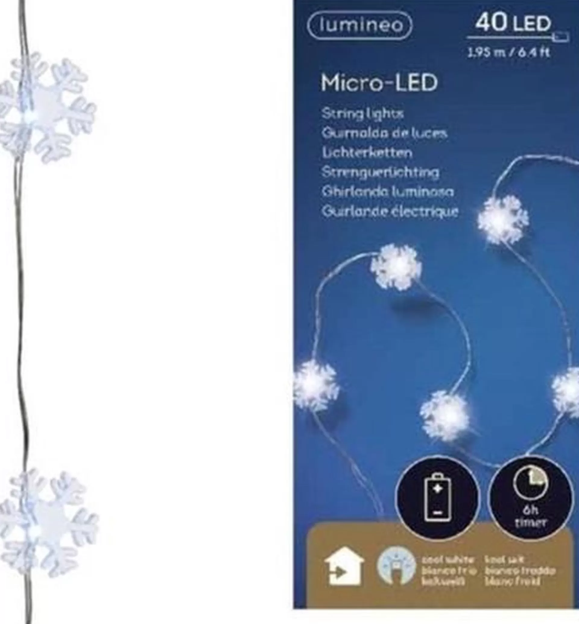 Lumineo 2X Stuks Sneeuwvlokken Lichtsnoeren Met Timer 40 Lampjes Wit Op Batterij - Sneeuwvlok Verlichting - Kerstlampjes/Kerstlichtjes Best