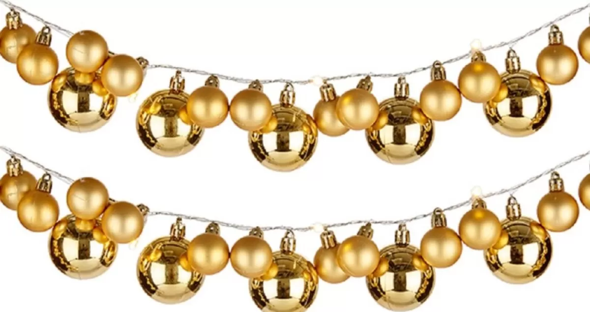 Arte r Guirlandes>2X Stuks Verlichte Kerst Guirlandes/Slingers Met 93 Led Kerstballen Goud - 180 Cm