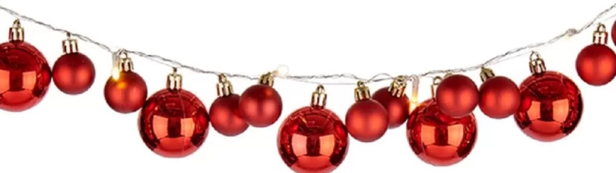 Arte r Guirlandes>2X Stuks Verlichte Kerst Guirlandes/Slingers Met 93 Led Kerstballen Rood - Kerstslingers/Kerst Guirlandes