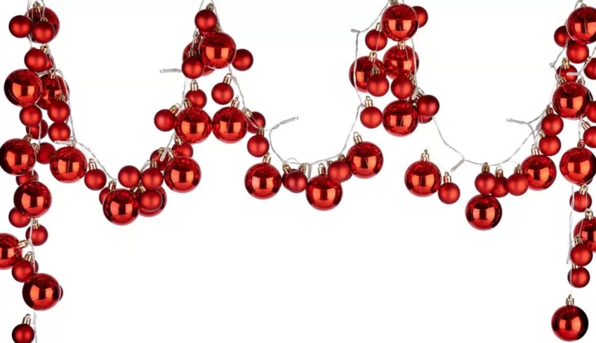 Arte r Guirlandes>2X Stuks Verlichte Kerst Guirlandes/Slingers Met 93 Led Kerstballen Rood - Kerstslingers/Kerst Guirlandes