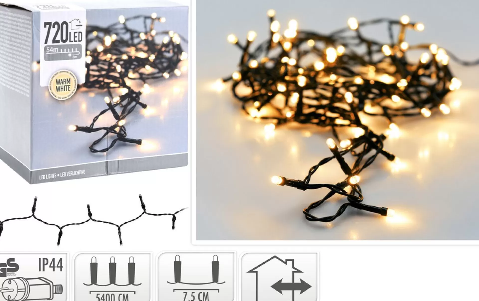 Merkloos 54 Meter Ledverlichting / Ledsnoer Met 720 Led's Warm/Wit | Voor Binnen En Buiten Clearance