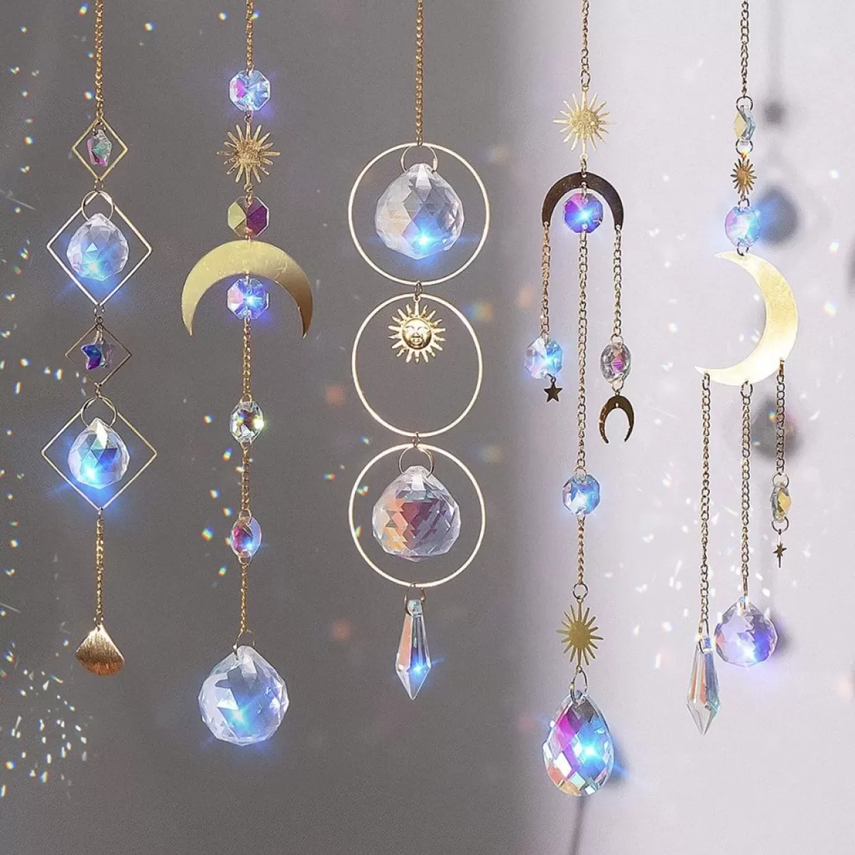 Nuyikaso Kersthanger>5 Stuks Zonnevangers Kristal Hangend Windspel Regenboog Zon Maan Hanger Kristallen Ornament Kristallen Ballen Voor Raam Huis Tuin Kerstmis Dag Feest Bruiloft Decoratie