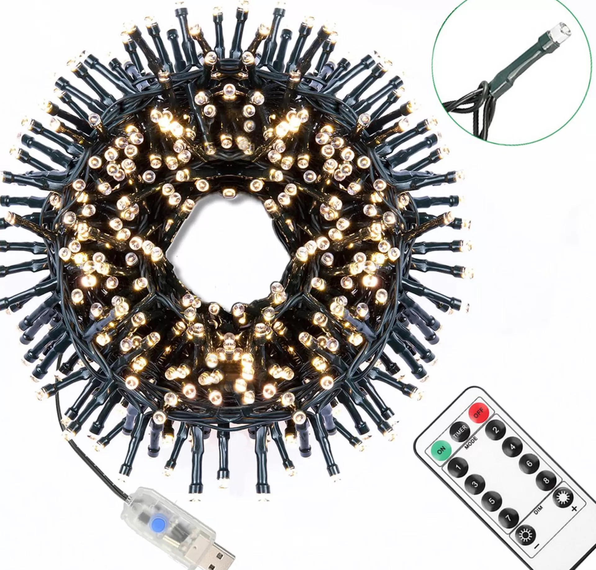 AGM Lichtsnoer Buiten En Binnen - 20 Meter - 200 Led - Met Usb Stekker En Afstandbediening - Sfeerverlichting - Lichtslinger - Lampjes Slinger - Fairy Lights - Kerstversiering - Kerstboom Verlichting - Ip54 Store