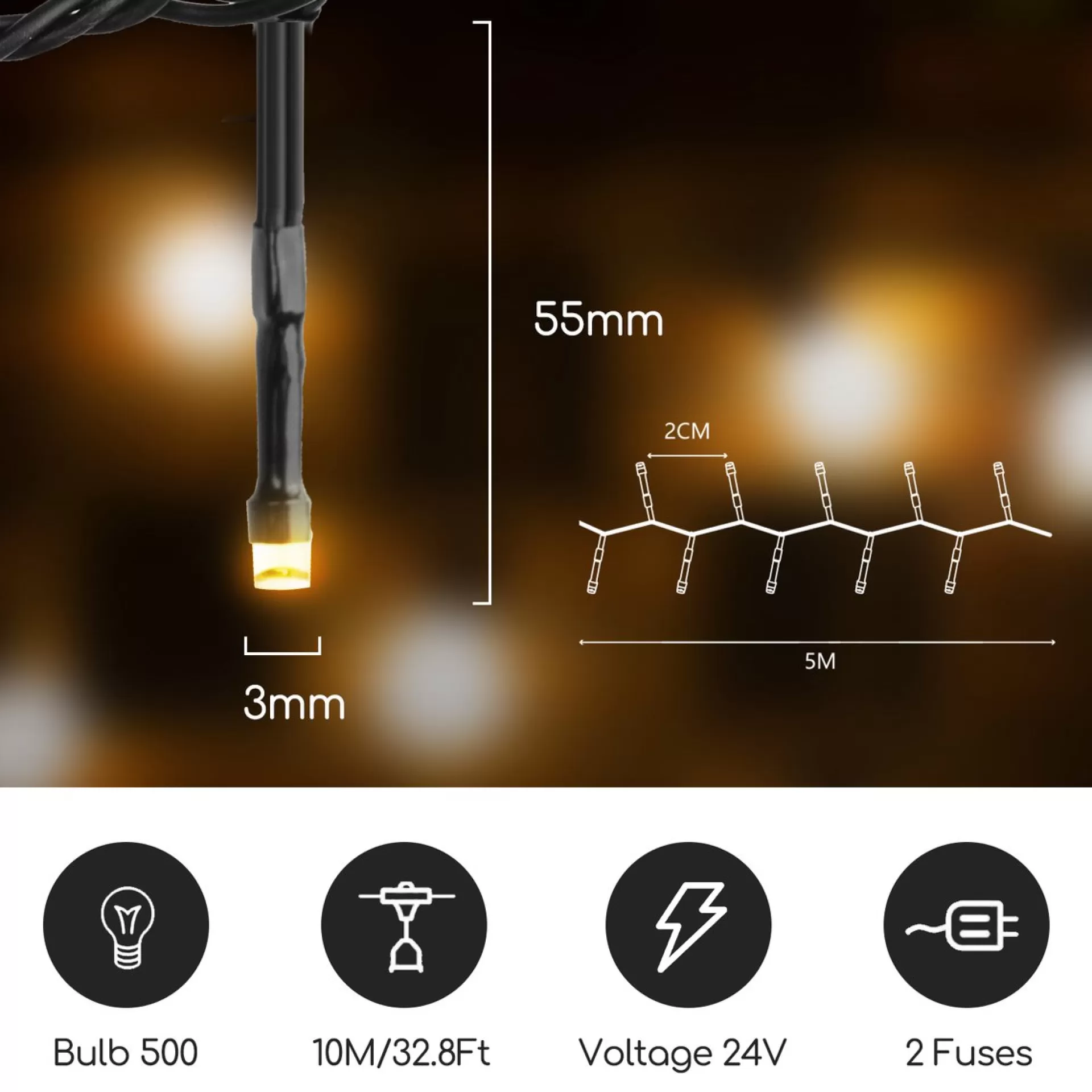 Aigostar Led Lichtsnoer - Lichtslinger - Led Lampjes Slinger - 7,5 Watt - 500 Leds - 10M - Warm Wit - Ip44 New