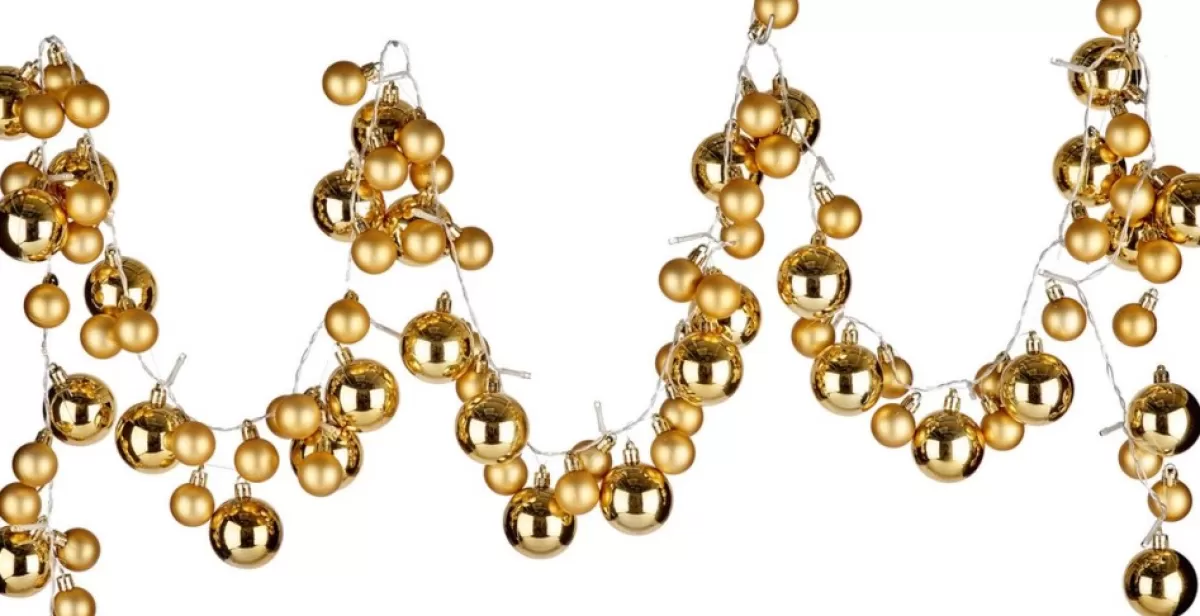 Arte r Guirlandes> Kerstslinger - Verlicht - Met Kerstballen - 93 Leds - Goud - Op Batterij