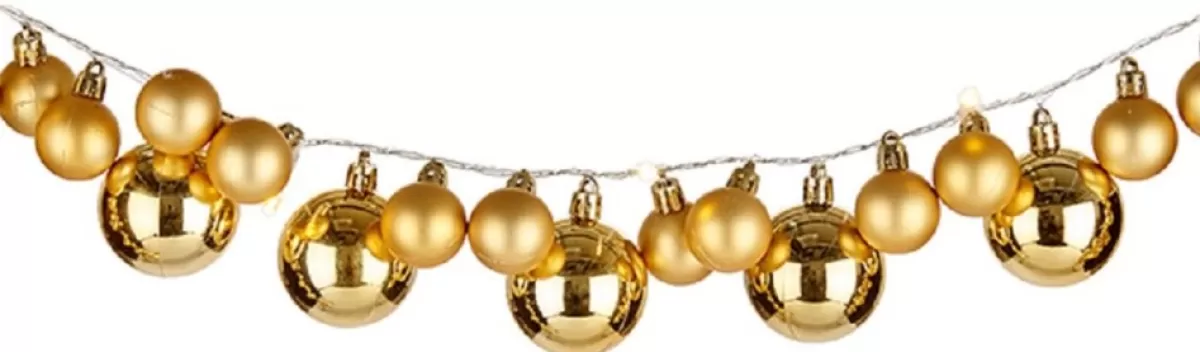 Arte r Guirlandes> Kerstslinger - Verlicht - Met Kerstballen - 93 Leds - Goud - Op Batterij
