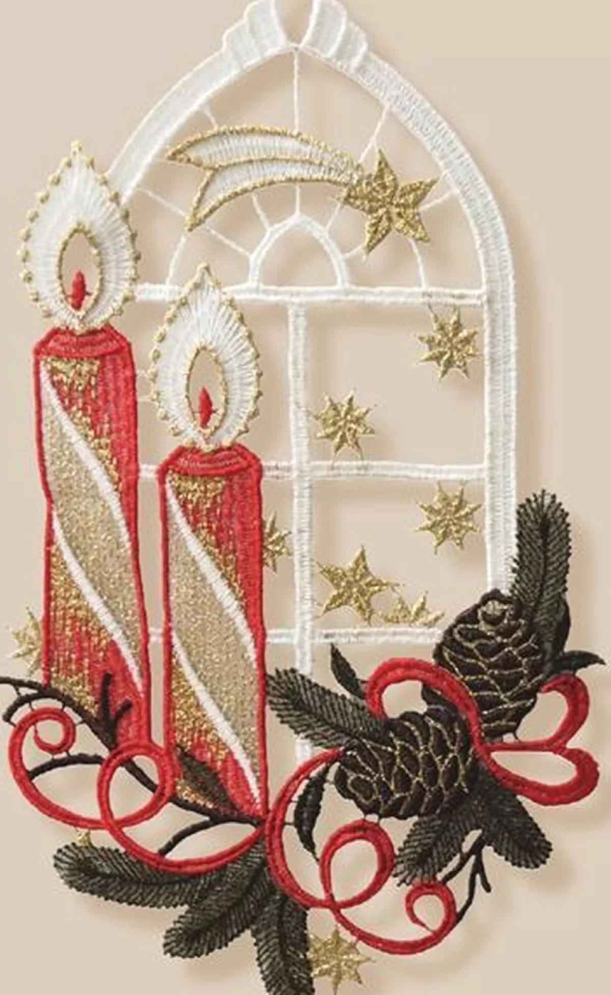 Merkloos Kersthanger>Artisanale - Kerstdecoratie - Raam - Raamhanger In Kant - Kaarsen Voor Raam
