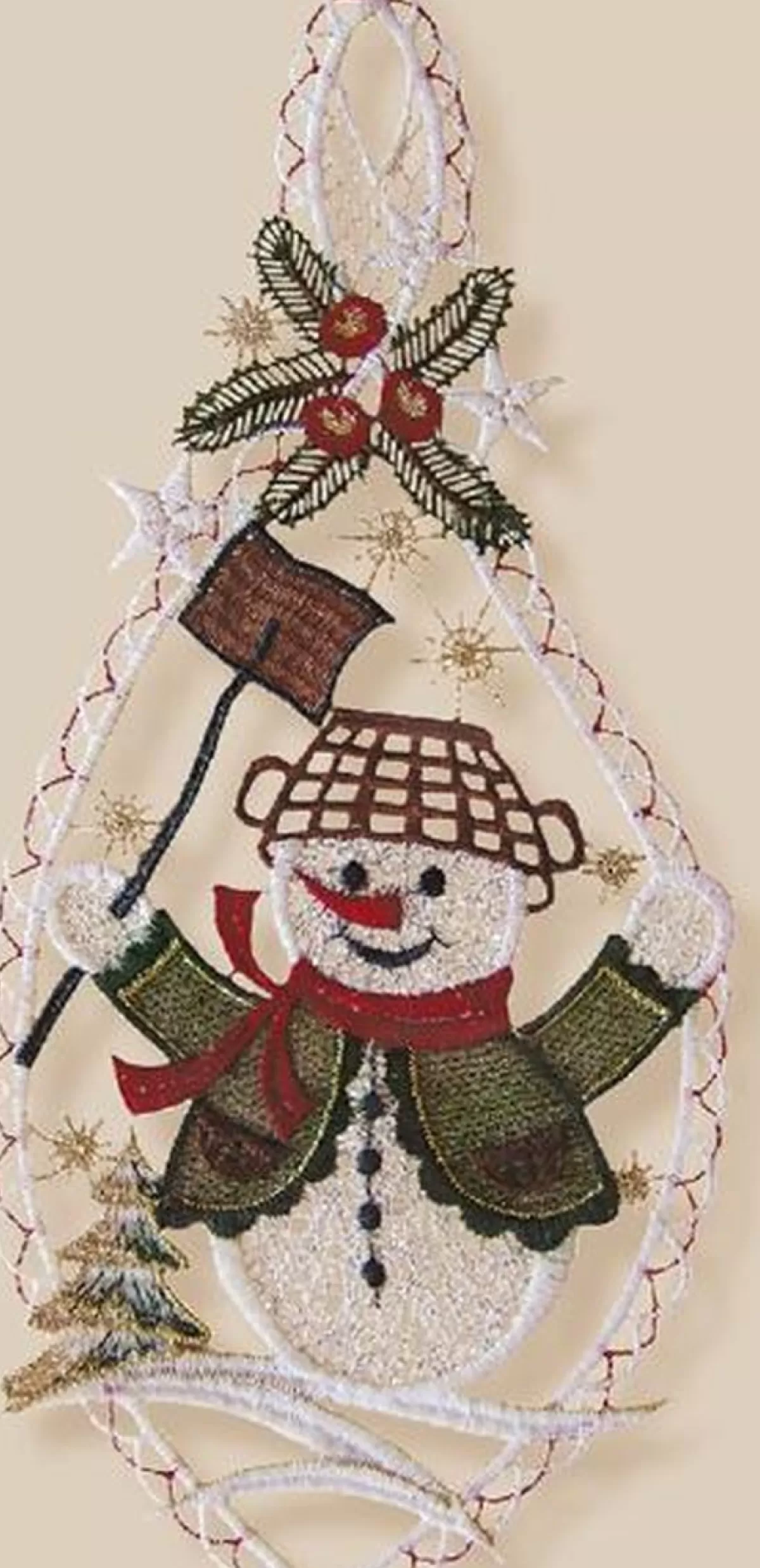 Merkloos Kersthanger>Artisanale Kerstdecoratie Raam / Raamhanger In Kant | Sneeuwman