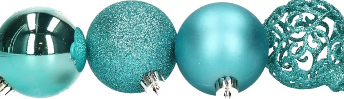 Bellatio Decorations Kerstboomversieringen> Kerstballen - 37 Stuks - Turquoise Blauw - Kunststof - 6 Cm