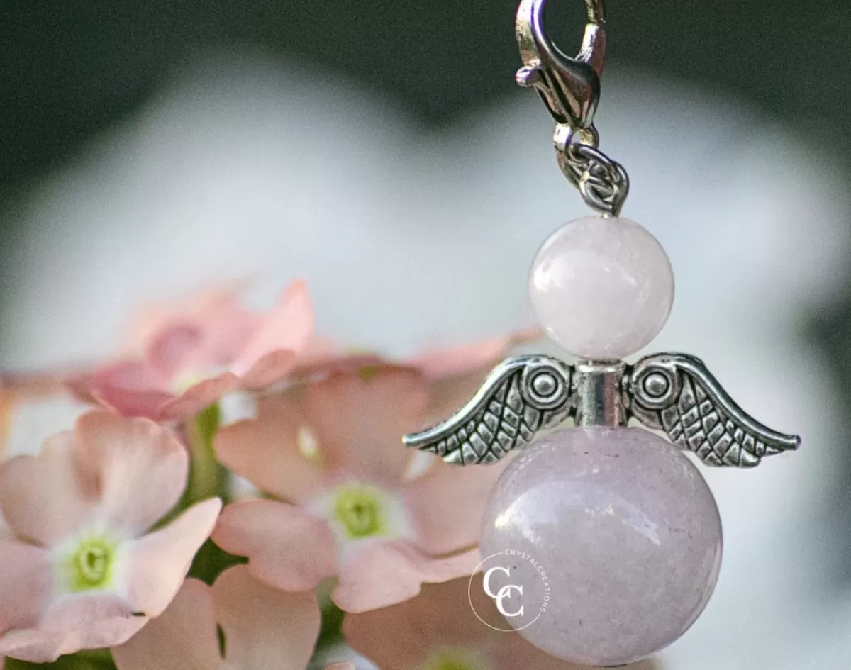 CC Kerstbeelden>Beschermengel Rozenkwarts ( Halfedelsteen ) , Chakra Engel , Geluksengel , Silverwing . ( Meerdere Varianten Beschikbaar !!! )