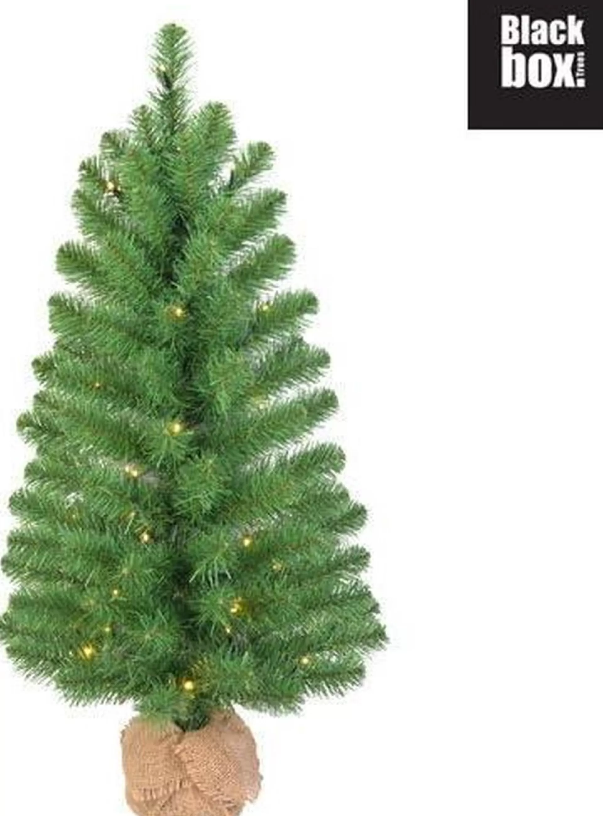 Black Box Kunstkerstboom Met Led Met Jute Op Batterij Roundstone Maat In Cm: 90 X 48 Groen 40 Lampjes Met Warmwit Led - Groen Best