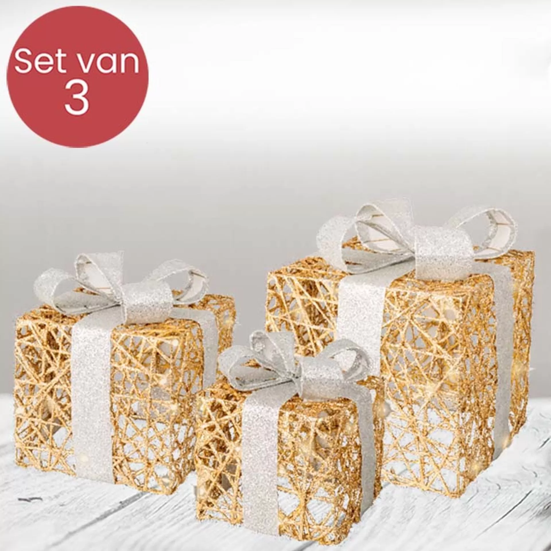 Lumineo Cadeau Set Van 3 Met Led Verlichting Zilver Hot