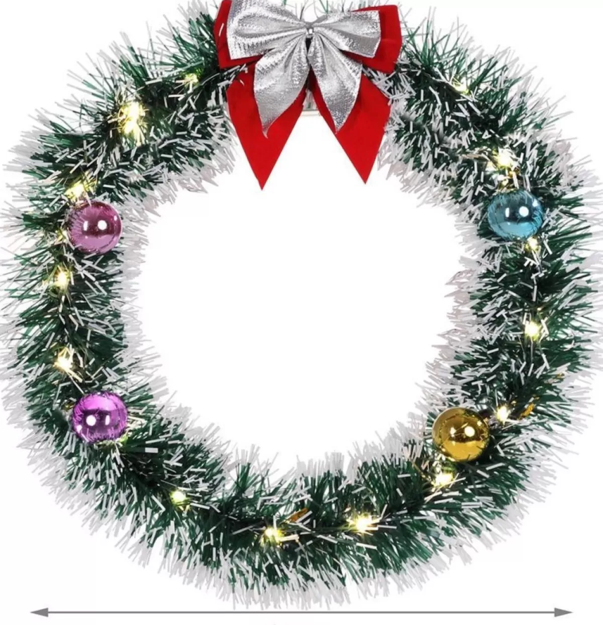 Casaria Kerstkransen> Kerstkrans 32Cm 20X Led Werkt Op Batterijen Deurkrans Kerstdeco Zilver