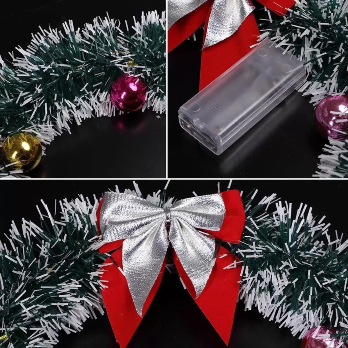 Casaria Kerstkransen> Kerstkrans 32Cm 20X Led Werkt Op Batterijen Deurkrans Kerstdeco Zilver
