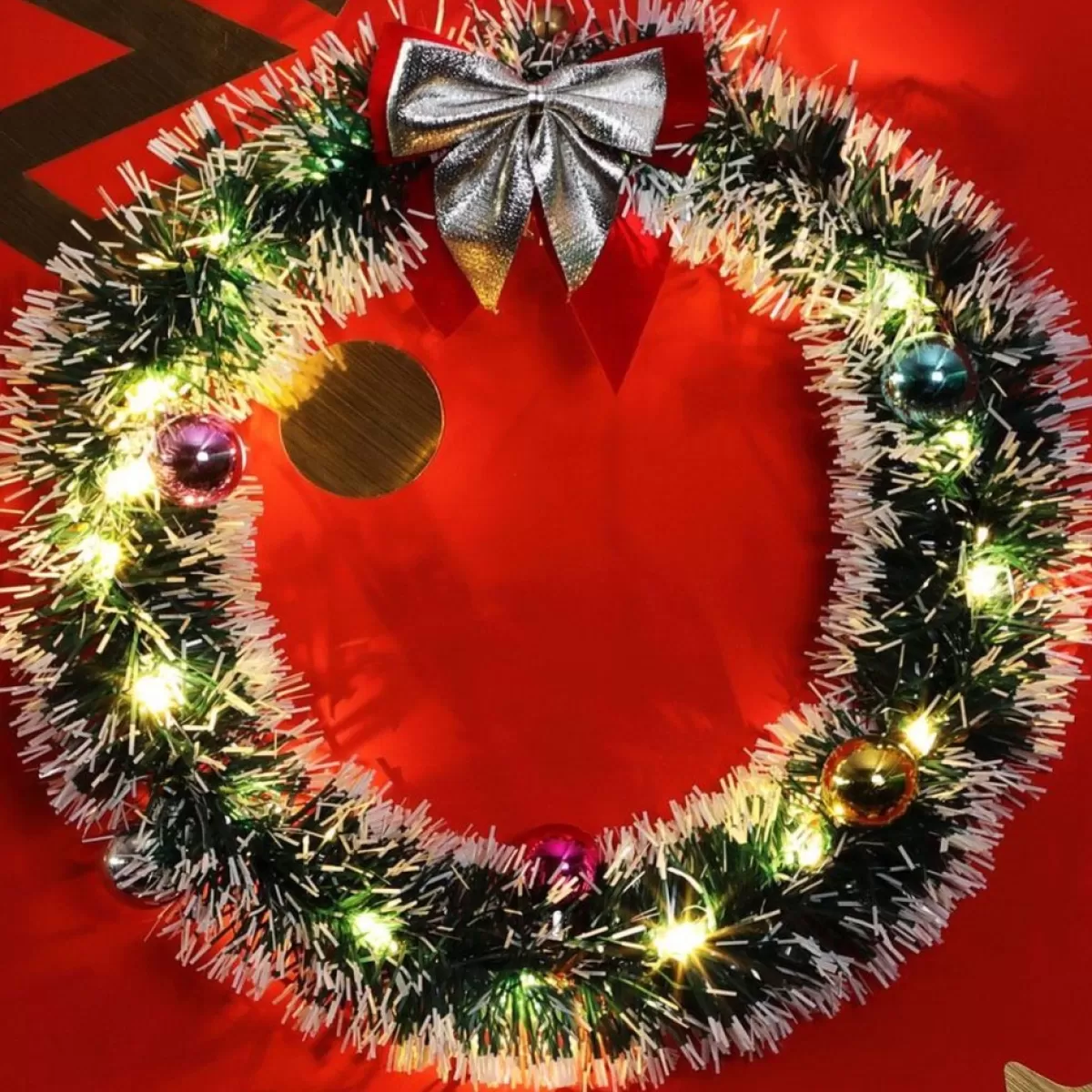 Casaria Kerstkransen> Kerstkrans 32Cm 20X Led Werkt Op Batterijen Deurkrans Kerstdeco Zilver