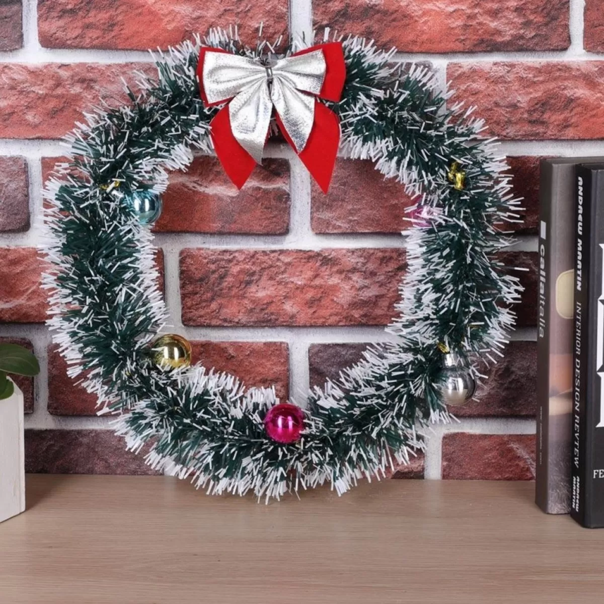 Casaria Kerstkransen> Kerstkrans 32Cm 20X Led Werkt Op Batterijen Deurkrans Kerstdeco Zilver