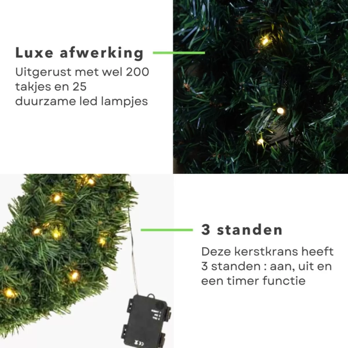 Merkloos Kerstkransen>Cheqo® Kerstkrans Met Led Verlichting - Krans - Kerstdecoratie - Kerstmis - Met Timer Functie - O50 Cm