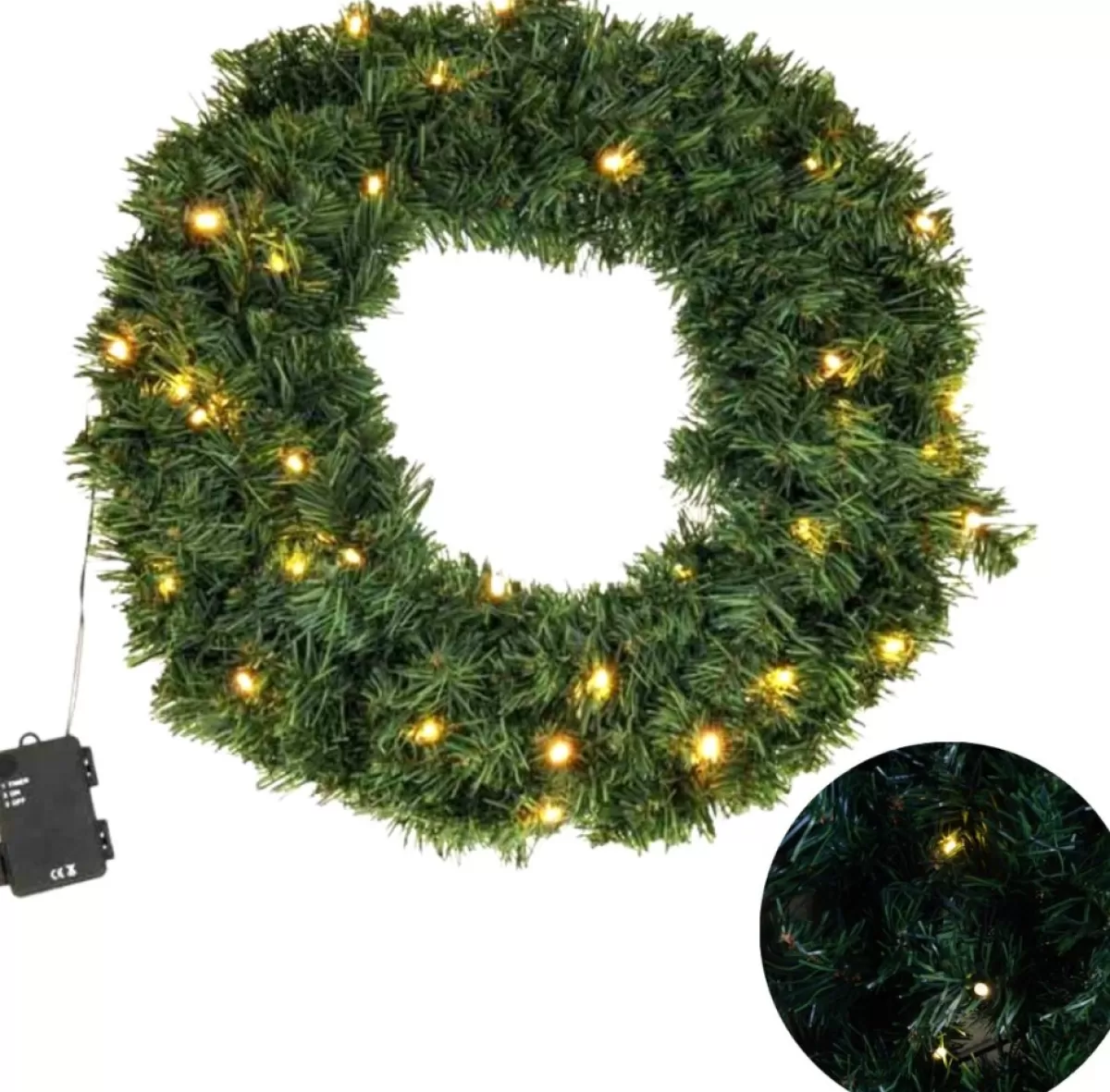 Merkloos Kerstkransen>Cheqo® Kerstkrans Met Led Verlichting - Krans - Kerstdecoratie - Kerstmis - Met Timer Functie - O50 Cm