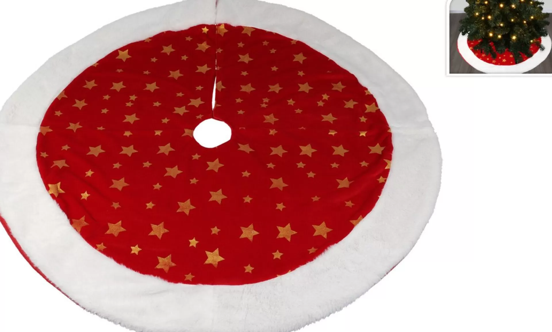 Christmas Decoration Kerstboomrok - Velvet -Rood Met Sterren - D90 Cm Outlet