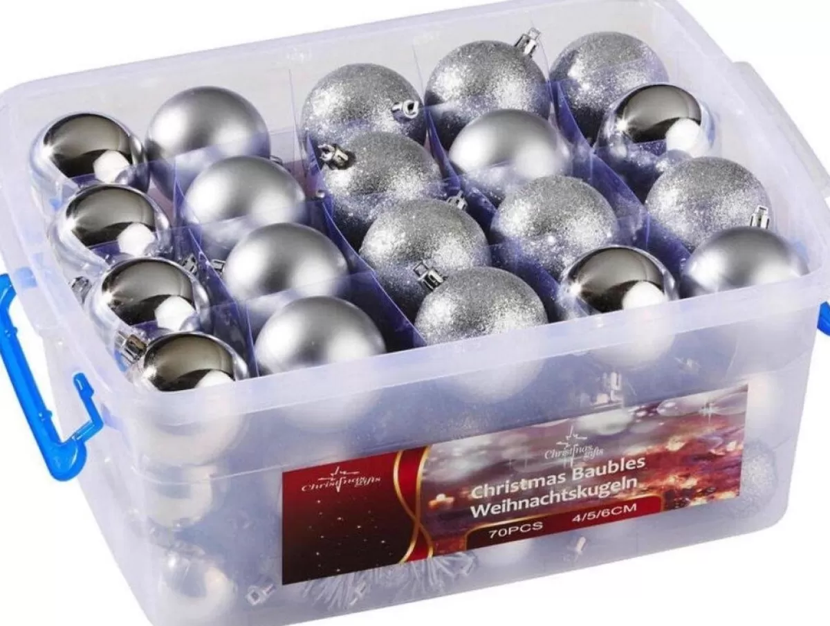 Christmas gifts Kerstboomversieringen> 70 Kerstballen In Opbergbox - Kunststof Kerstballen - O4/5/6 Cm - Mat/ Glanzend/ Glitter