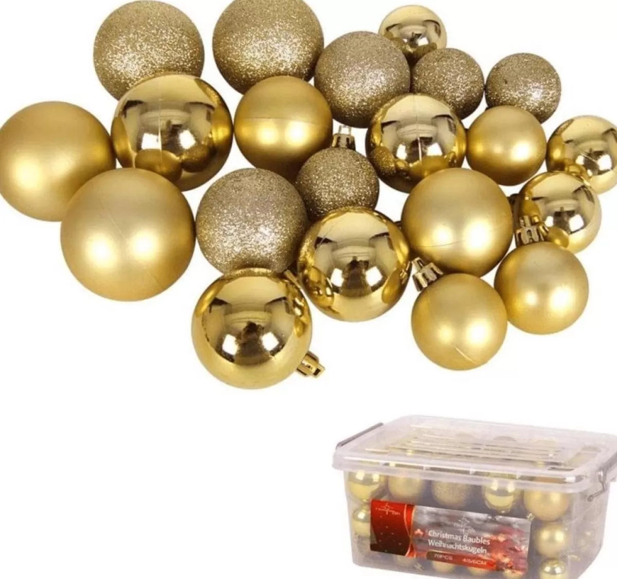 Christmas gifts Kerstboomversieringen> Kerstballen Set In Opbergbox - 70 Kerstballen - Plastic/Kunststof - O4/5/6 Cm - Mat/ Glanzend/ Glitter