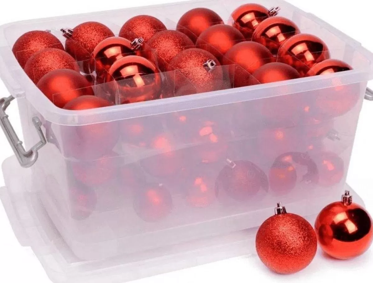 Christmas gifts Kerstboomversieringen> Kerstballen Set In Opbergbox - 70 Kerstballen - Plastic/Kunststof - O4/5/6 Cm - Mat/ Glanzend/ Glitter