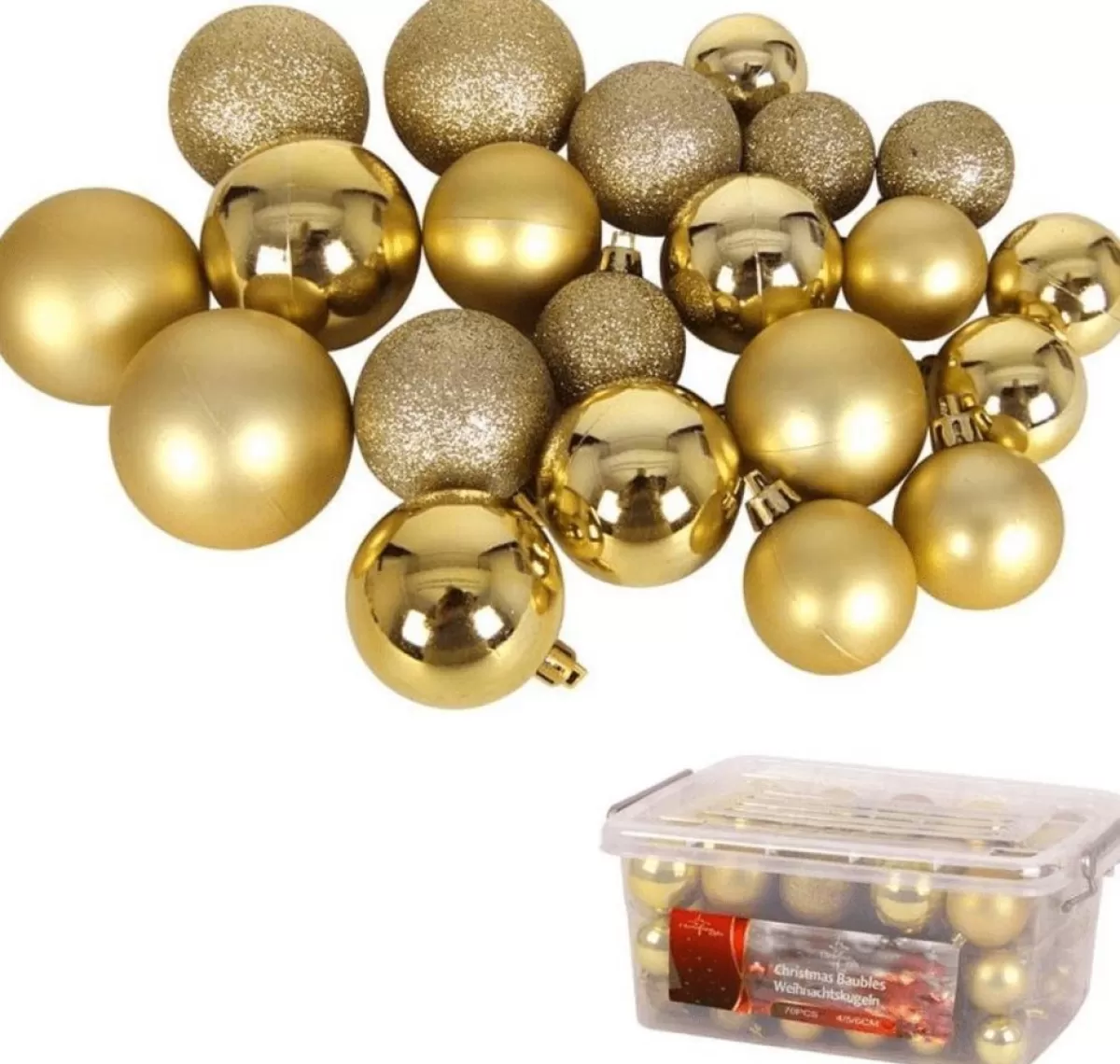 Christmas gifts Kerstboomversieringen> Kerstballen Set In Opbergbox - 70 Kerstballen - Plastic/Kunststof - O4/5/6 Cm - Mat/ Glanzend/ Glitter