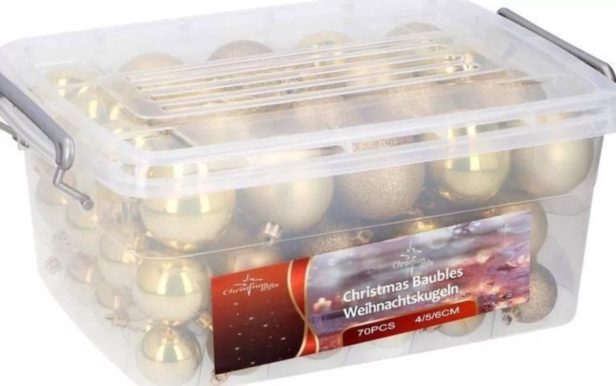 Christmas gifts Kerstboomversieringen> Kerstballen Set In Opbergbox - 70 Kerstballen - Plastic/Kunststof - O4/5/6 Cm - Mat/ Glanzend/ Glitter