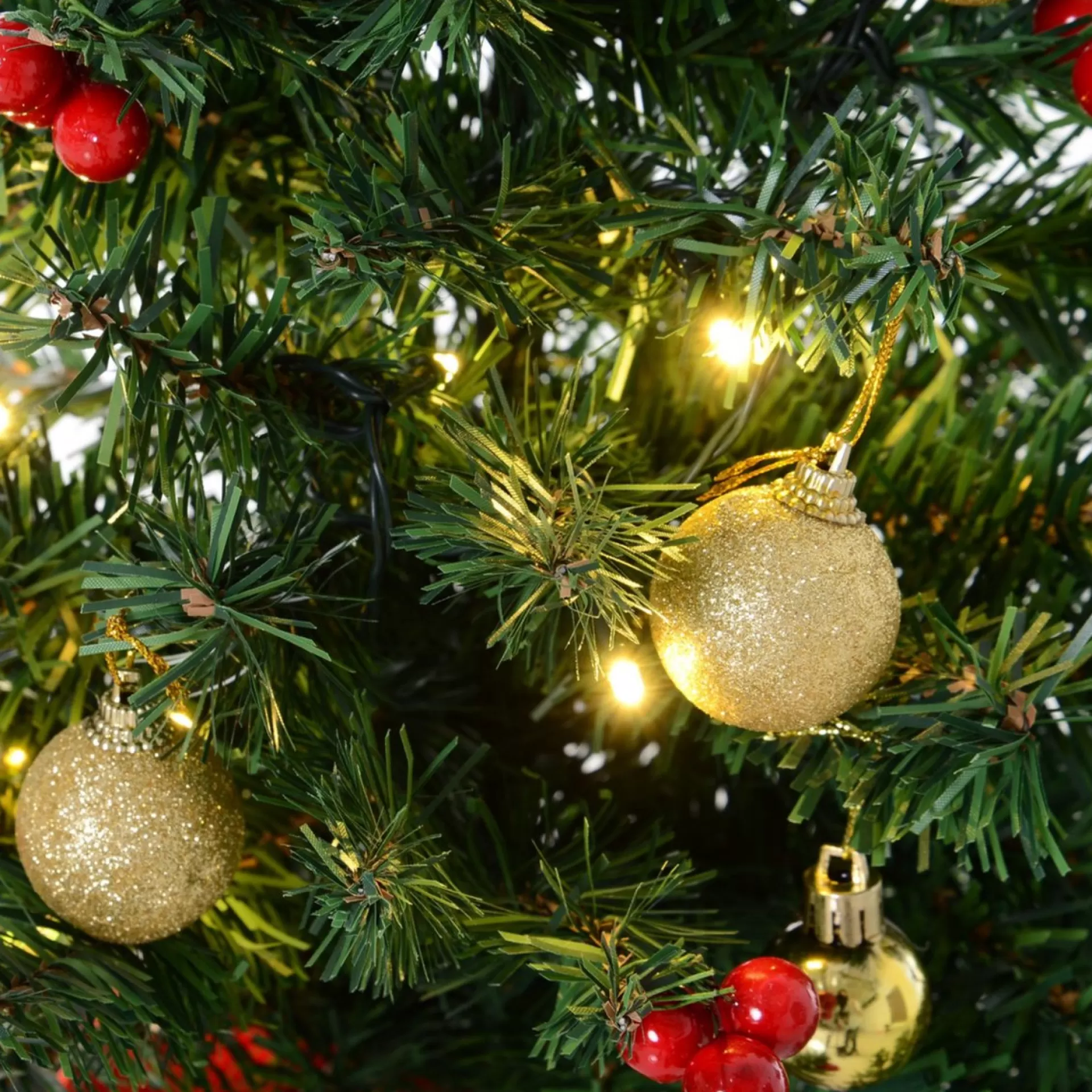 ChristmasGoodz - Kunstkerstboom - Kunstkerstboom Met Verlichting - 15 Led - Kerstballen - 60 Cm - Kerstboom Met Versiering Cheap
