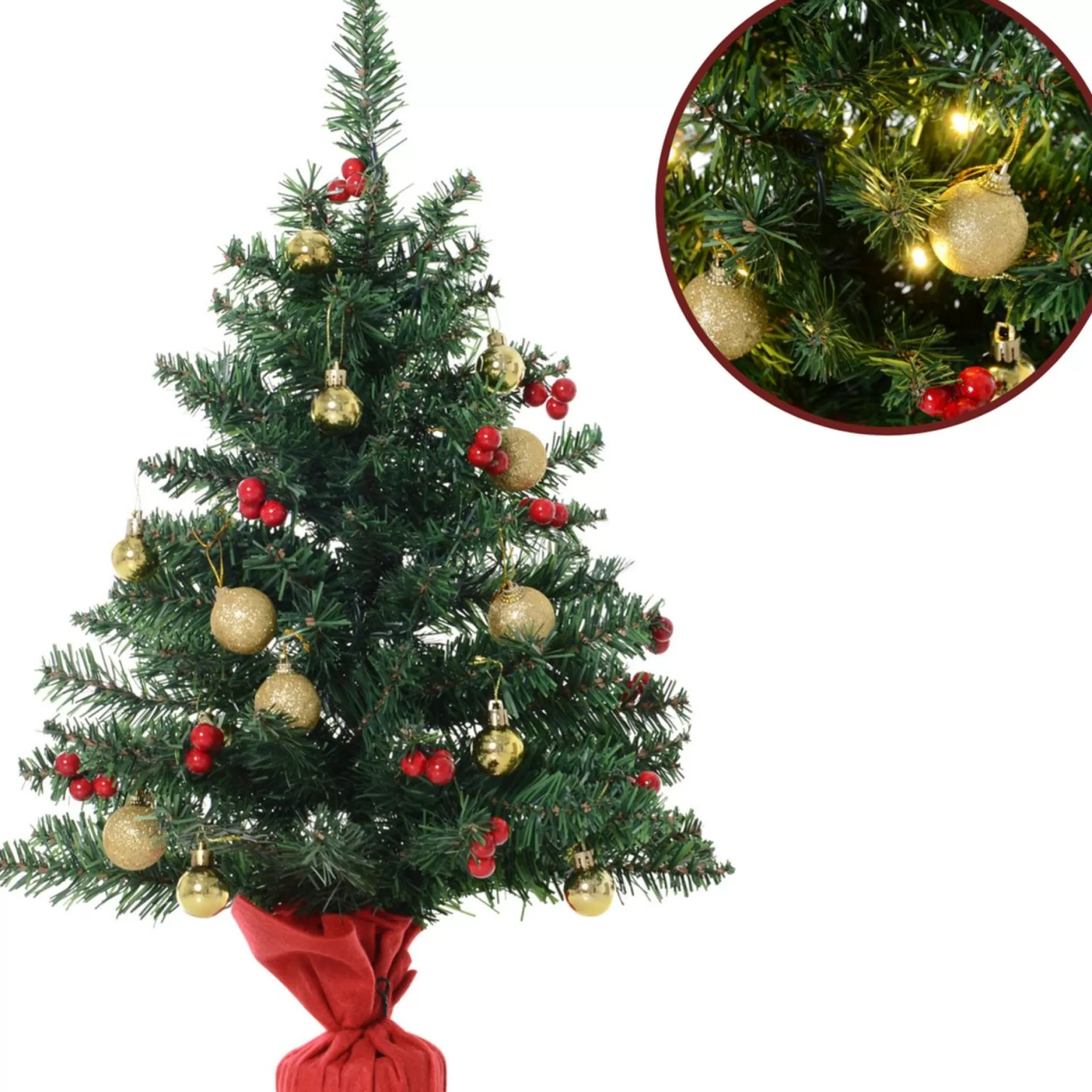 ChristmasGoodz - Kunstkerstboom - Kunstkerstboom Met Verlichting - 15 Led - Kerstballen - 60 Cm - Kerstboom Met Versiering Cheap