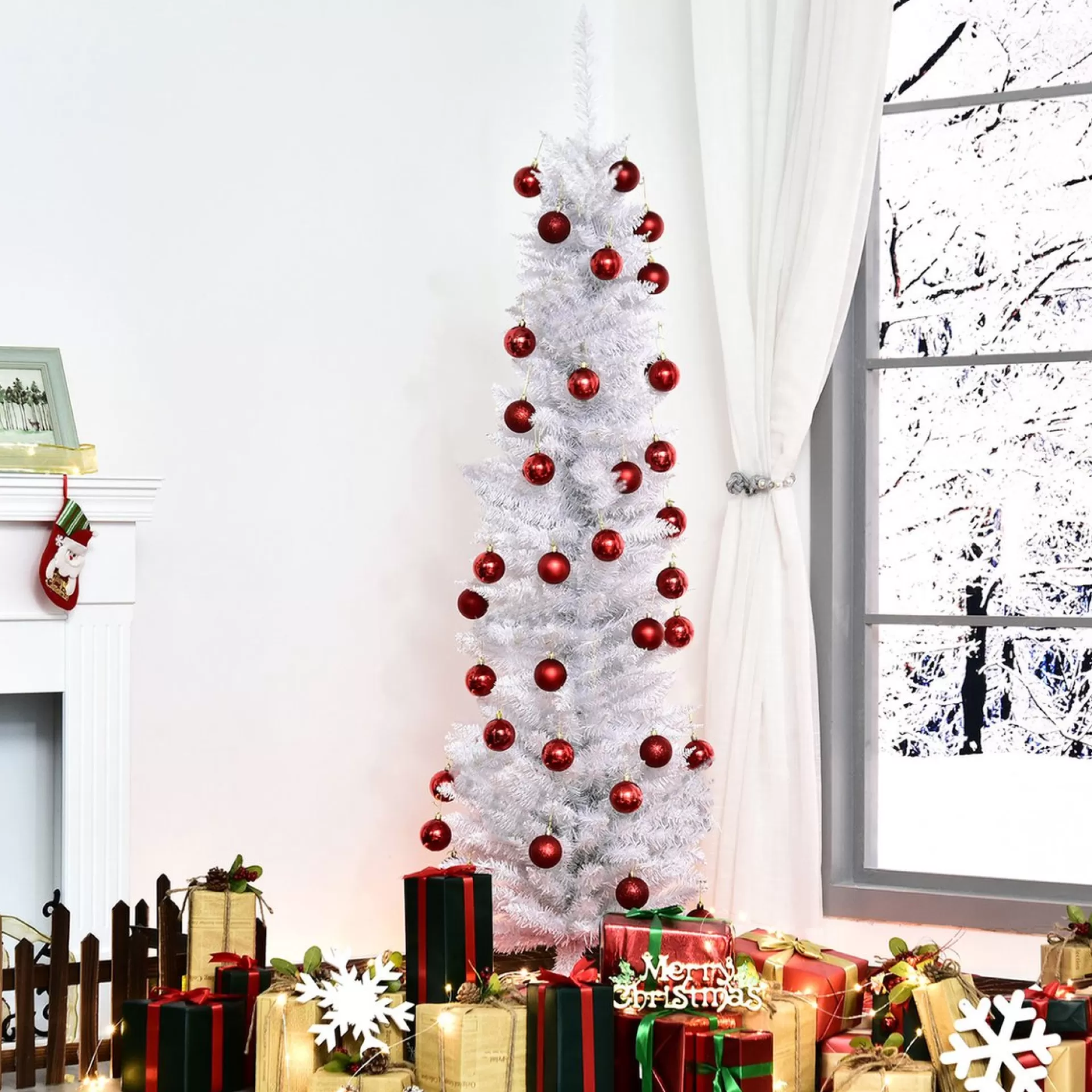 ChristmasGoodz - Kunstkerstboom - Smalle Kunstkerstboom - Smalle Kerstboom - Wit - 180 Cm Discount