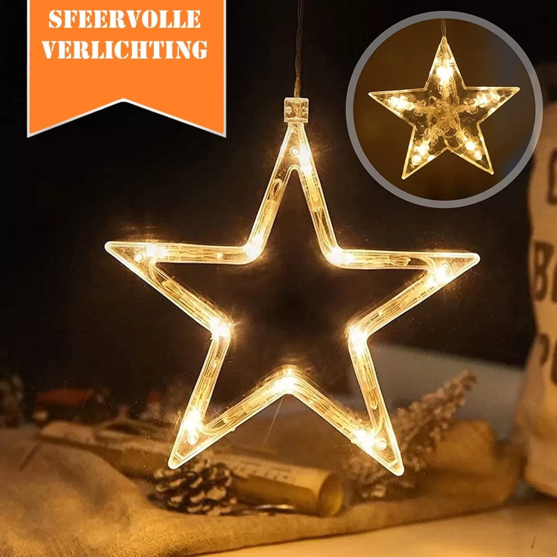 YUCEN Christmasxl Kerstverlichting | Sterrengordijn | Kerst | Kerststerren | Feest Licht Gordijn | Warm Wit Licht | 5 M Energie Zuinig | 24 Sterren - Inclusief Afstandsbediening - Extra Lang 5 Meter! Cheap