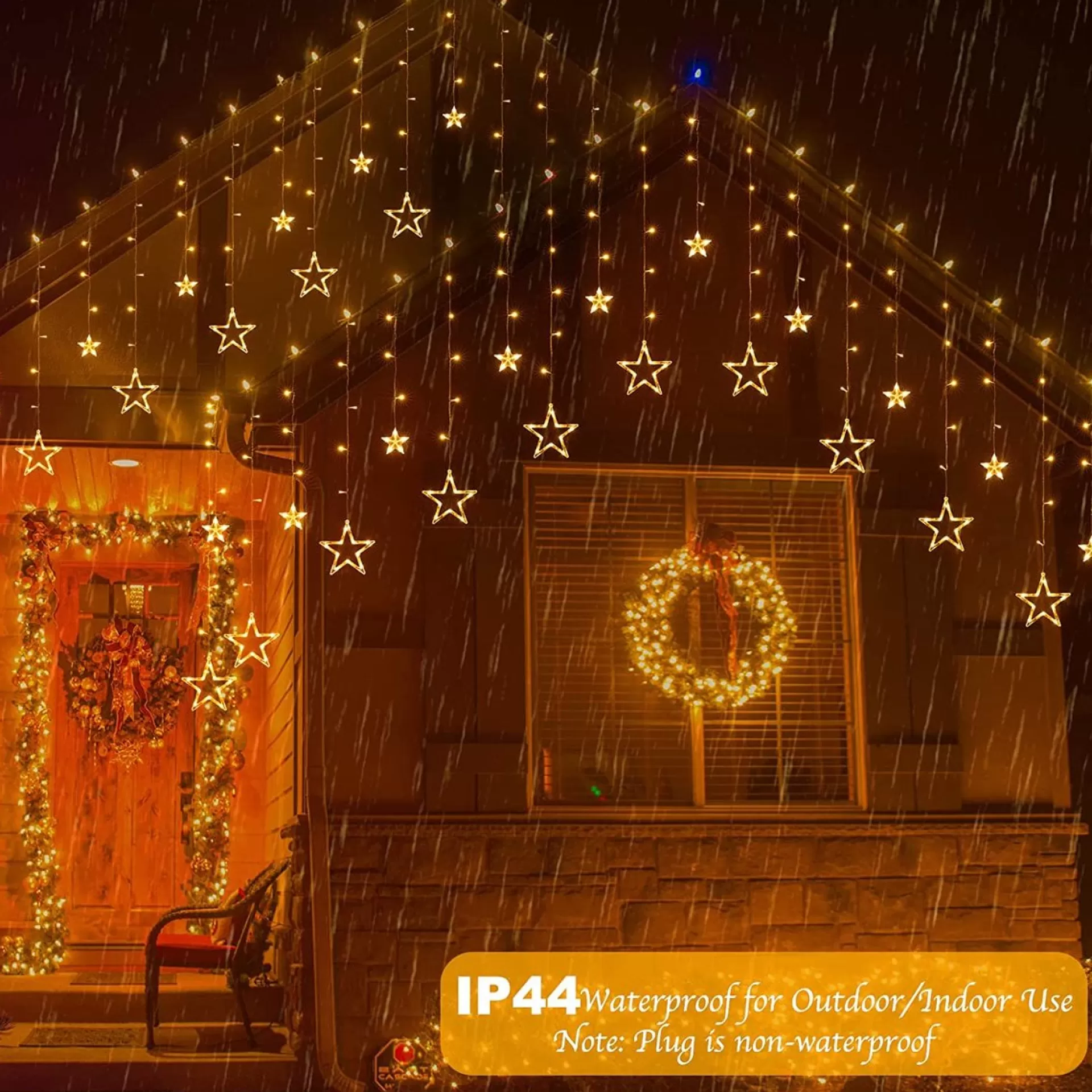 YUCEN Christmasxl Kerstverlichting | Sterrengordijn | Kerst | Kerststerren | Feest Licht Gordijn | Warm Wit Licht | 5 M Energie Zuinig | 24 Sterren - Inclusief Afstandsbediening - Extra Lang 5 Meter! Cheap