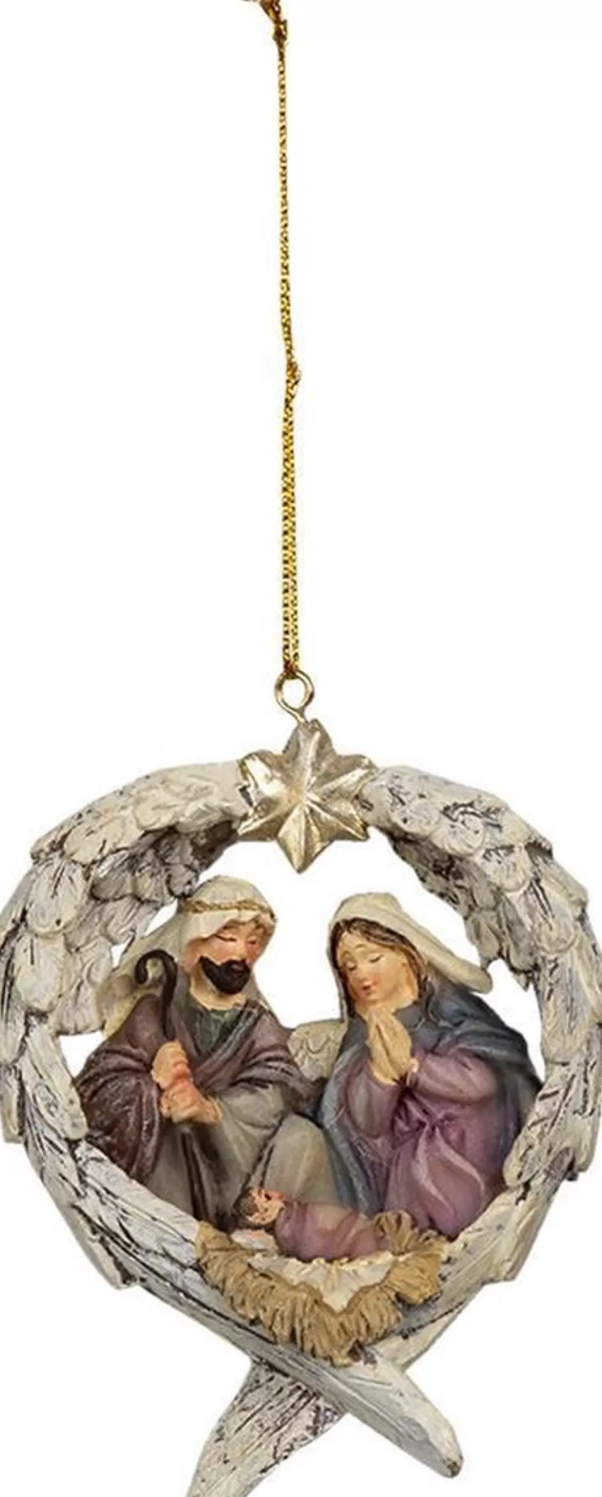 Clayre u0026 Eef Kersthanger>Clayre & Eef Kersthanger Kerstgroep 8X3X10 Cm Grijs Beige Kunststof Kerstbal