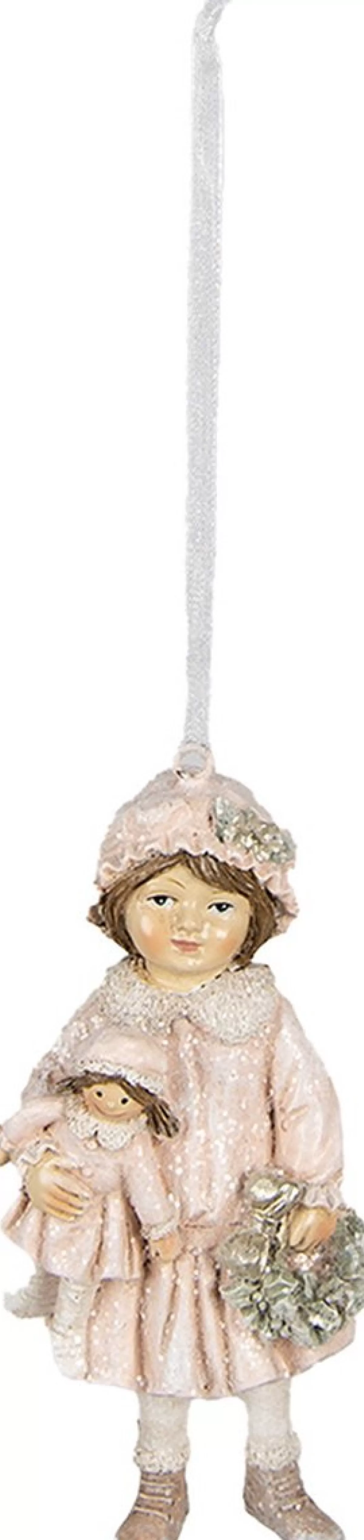 Clayre u0026 Eef Kersthanger>Clayre & Eef Kersthanger Meisje 11 Cm Roze Polyresin Kerstboomversiering