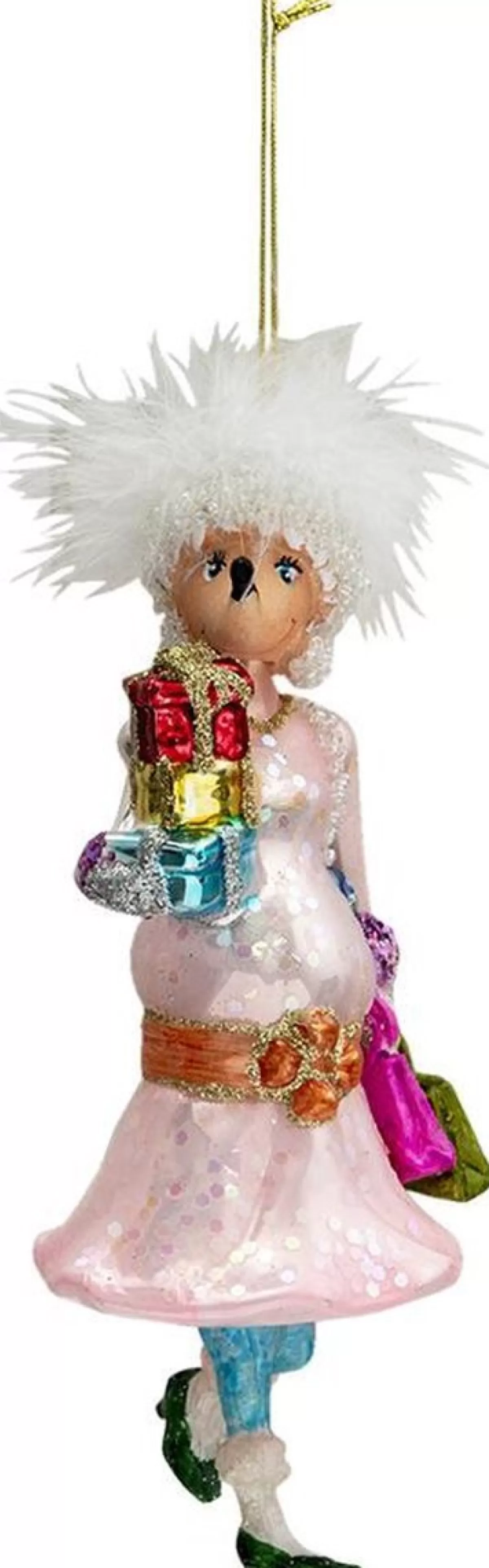Clayre u0026 Eef Kersthanger>Clayre & Eef Kersthanger Muis 7X7X17 Cm Roze Glas Kerstbal Kersversiering Kerstboomversiering
