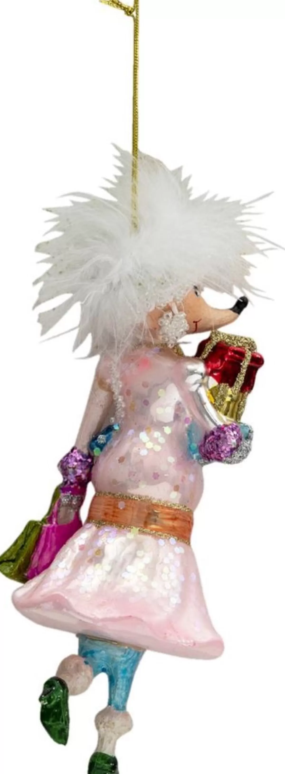 Clayre u0026 Eef Kersthanger>Clayre & Eef Kersthanger Muis 7X7X17 Cm Roze Glas Kerstbal Kersversiering Kerstboomversiering