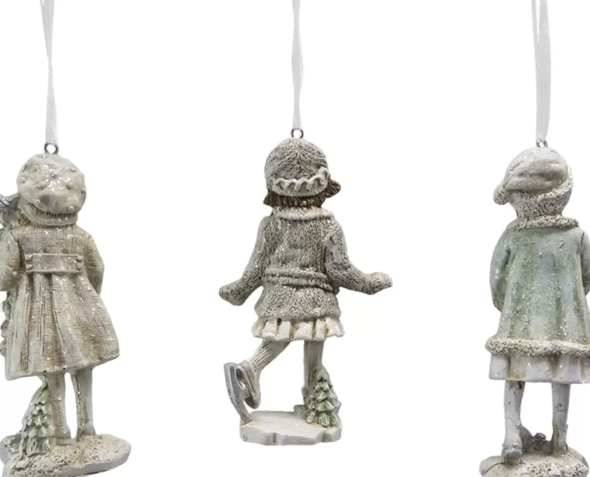 Clayre u0026 Eef Kersthanger>Clayre & Eef Kersthanger Set Van 3 Kind 12 Cm Beige Groen Kunststof Kerstdecoratie