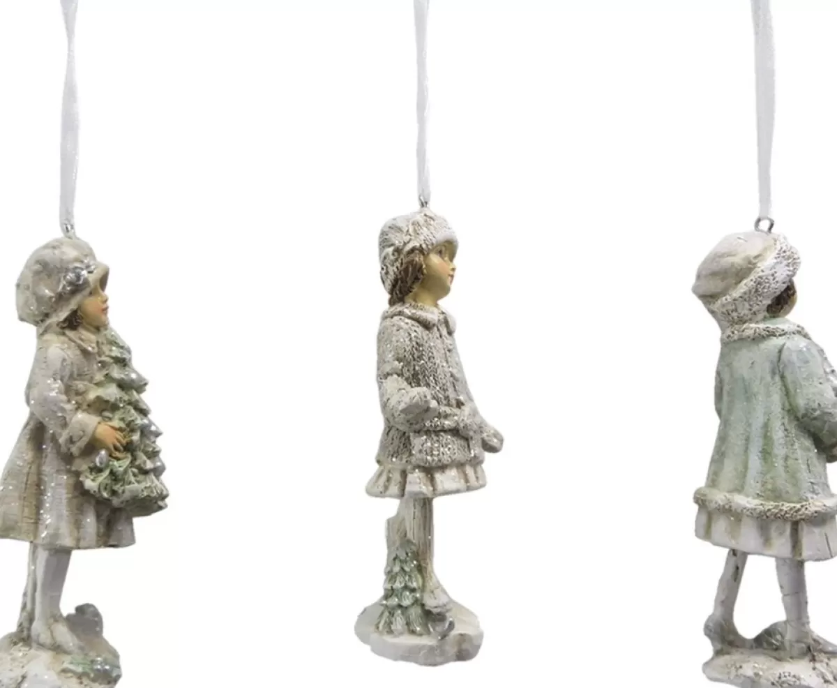 Clayre u0026 Eef Kersthanger>Clayre & Eef Kersthanger Set Van 3 Kind 12 Cm Beige Groen Kunststof Kerstdecoratie