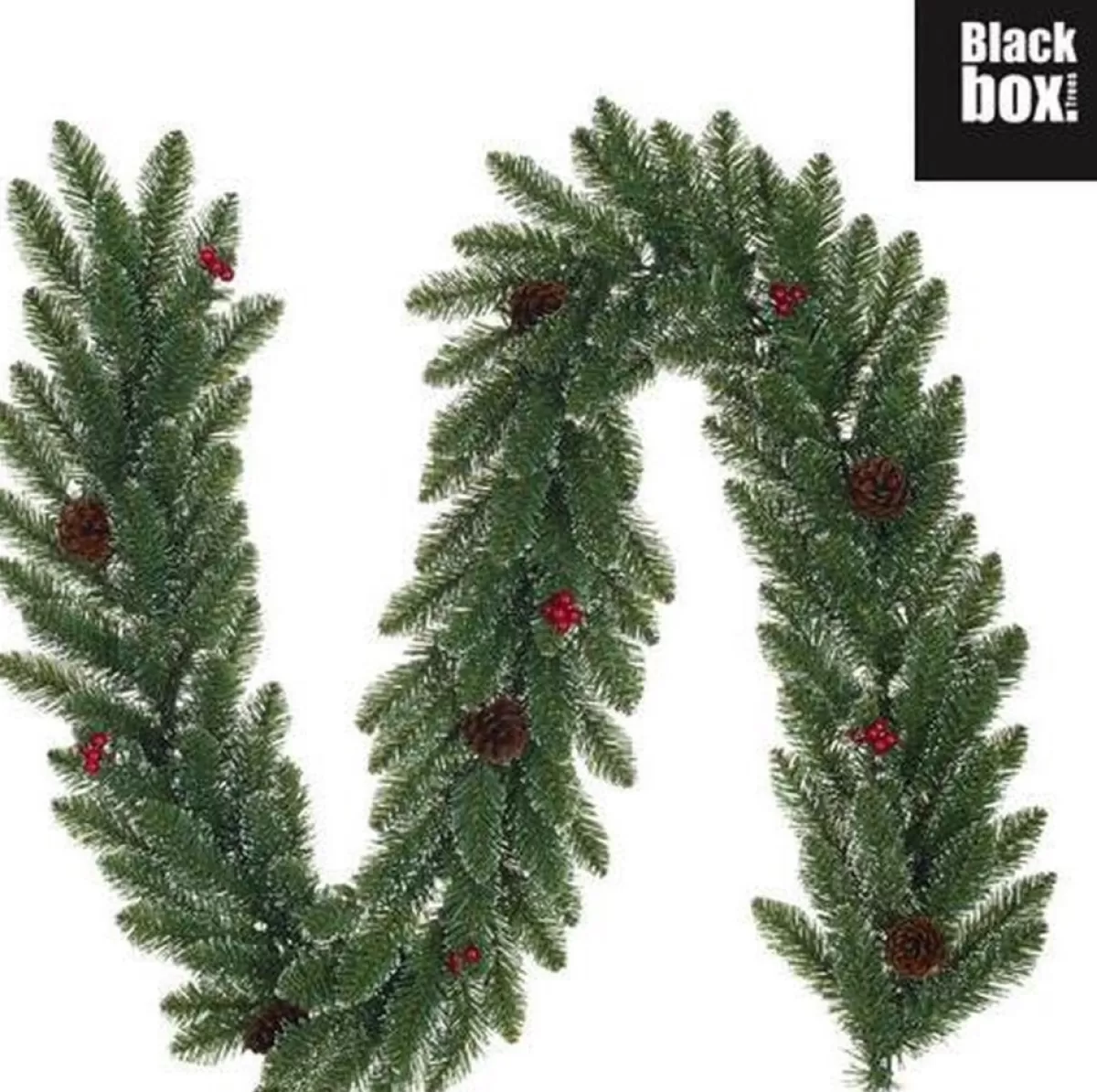 Black Box Guirlandes>Creston Frosted Kerstguirlande Incl. Besjes En Dennenappels | Groen Met Bevroren Details | 270Cm
