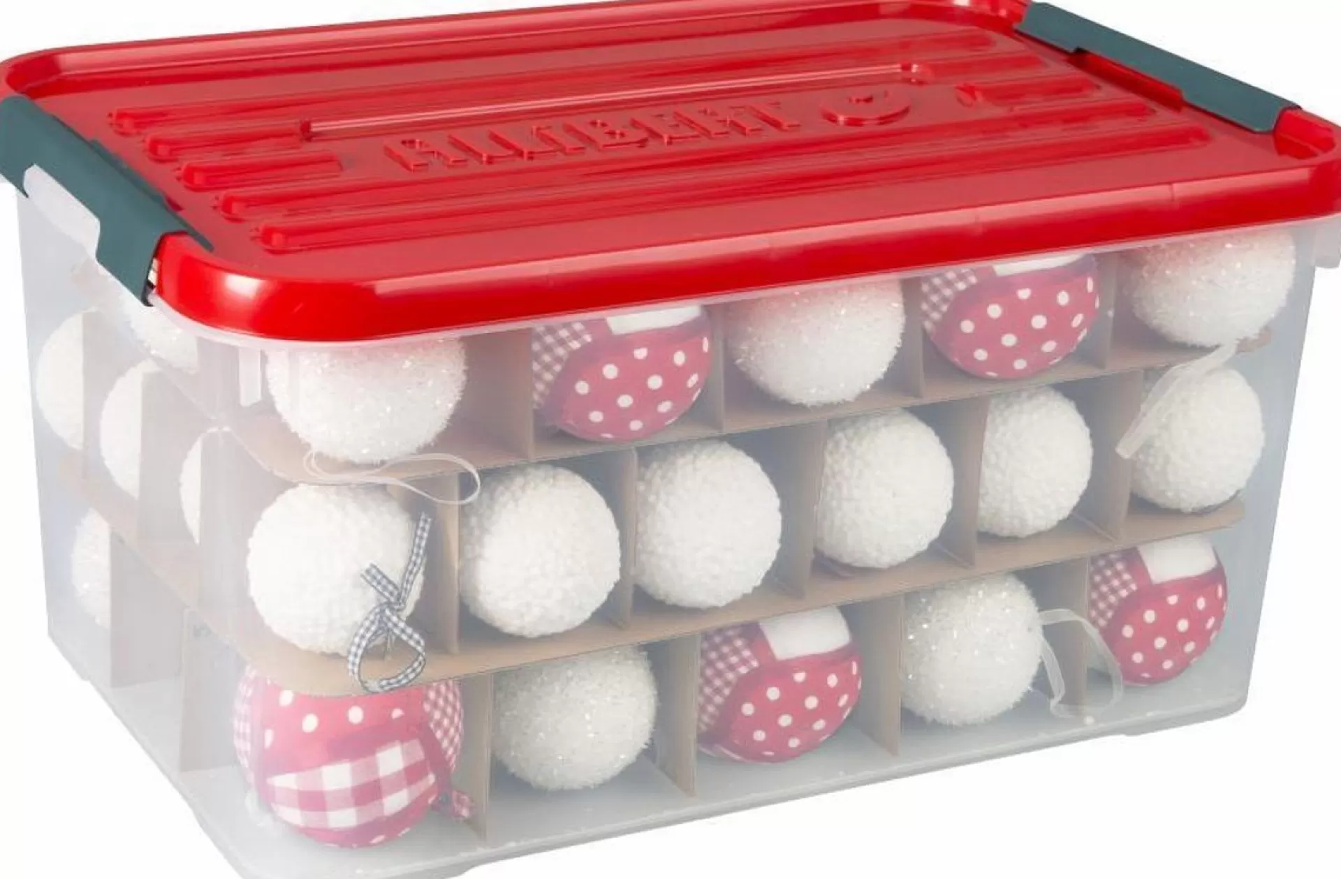 Merkloos Curver - Kerstballenbox - Kerstbox 50L Transparant / Rood - Kerstballen Opbergbox Flash Sale