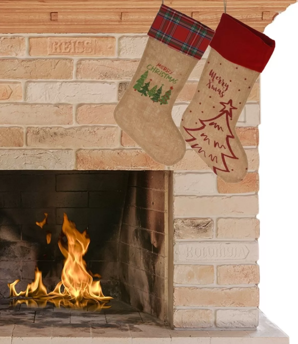 Merkloos Kerstsokken>Decoratie Kerstsokken - 2X Stuks - H52 Cm - Jute/Polyester