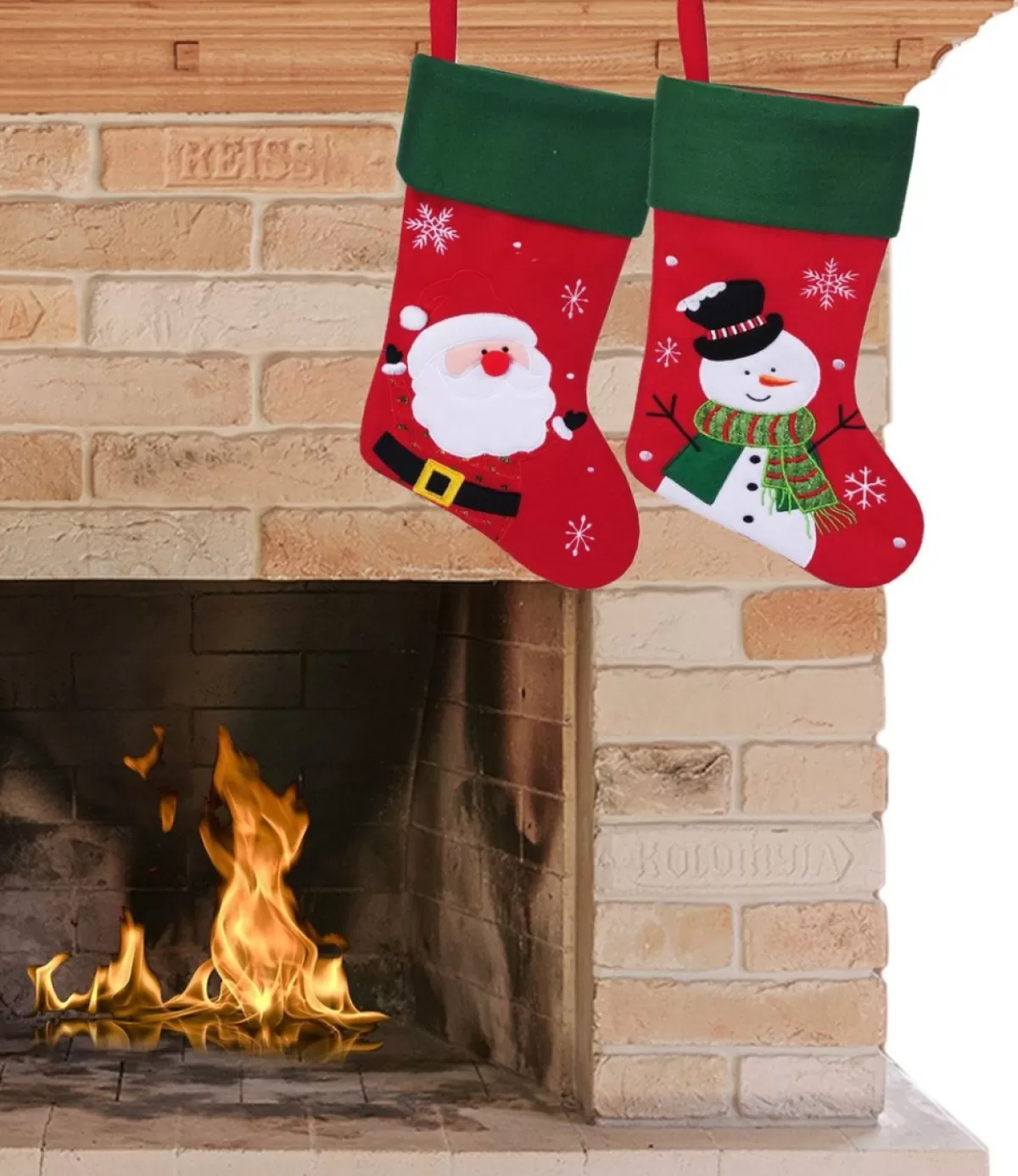 Merkloos Kerstsokken>Decoratie Kerstsokken - Set 2X St - Rood - Kerstman En Sneeuwpop- H45 Cm