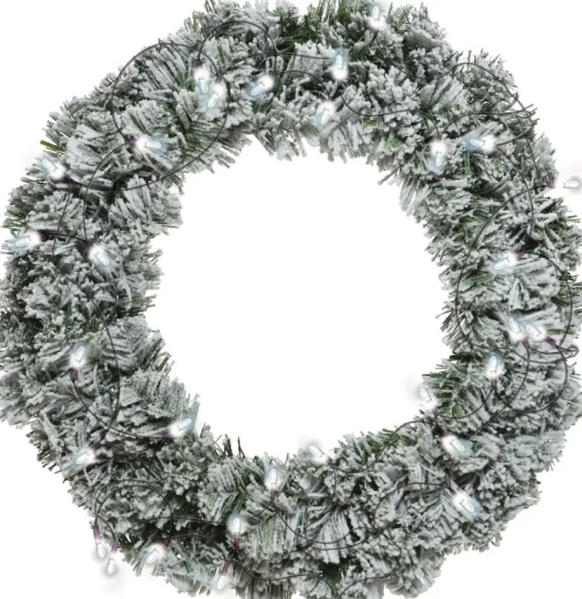 Decoris Kerstkransen> Kerstkrans - Groen Met Sneeuw - D35 Cm - Incl. Verlichting Helder Wit