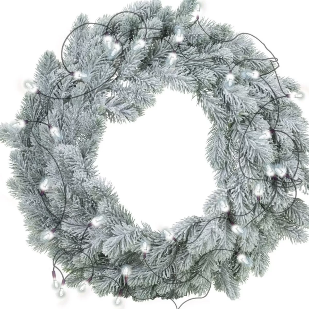 Merkloos Kerstkransen>Decoris Kerstkrans - Groen Met Sneeuw - D46 Cm - Incl. Verlichting Helder Wit
