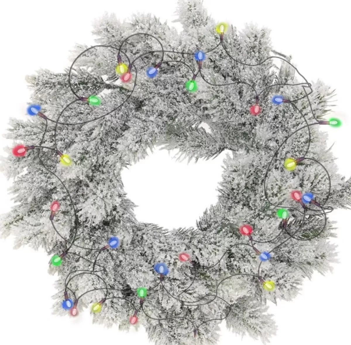 Decoris Kerstkransen> Kerstkrans - Met Sneeuw - D35 Cm - Incl. Verlichting Gekleurd