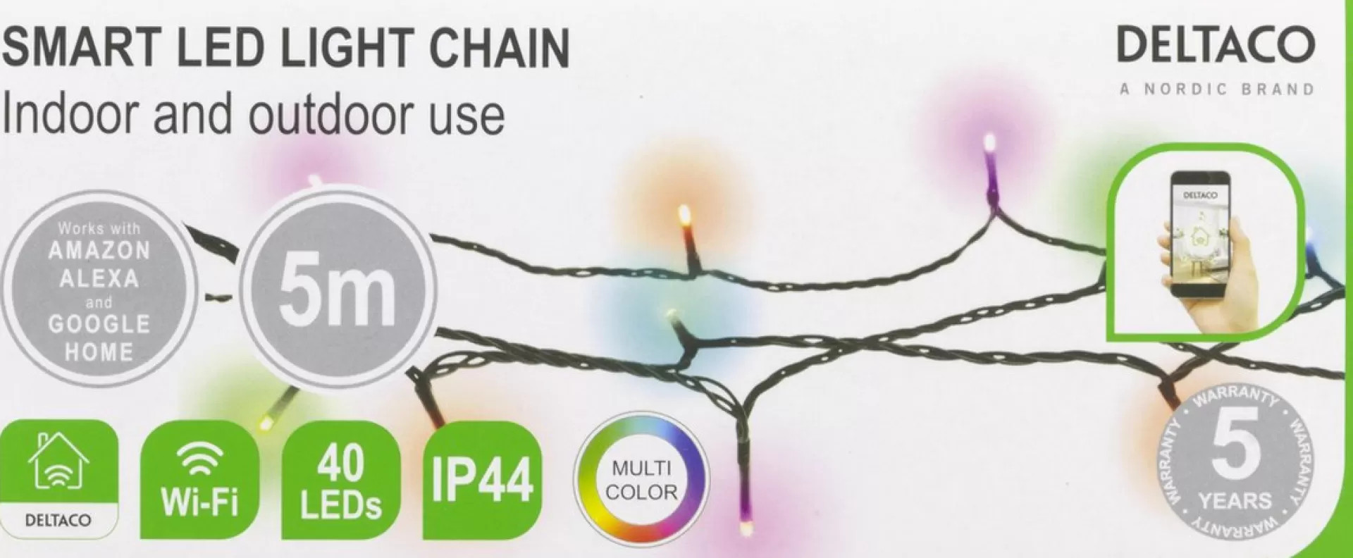 Deltaco Kerstlichtsnoeren> - Slimme Led-Kabelverlichting - Voor Binnen En Buiten - Ip44 - 5 M - Wifi - Rgb