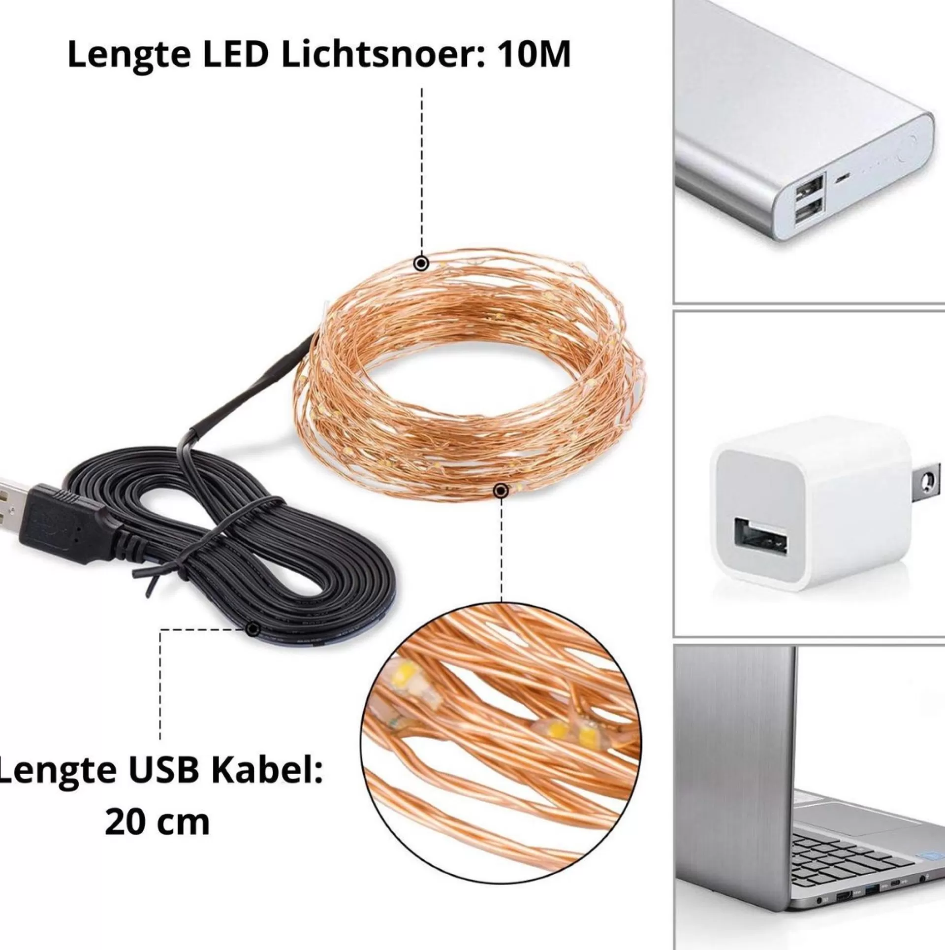 Sofisticade Fairy Lights | Lampjes Slinger | Led Lichtslinger | 10M Met 100Led In Warm Wit | Usb Aansluiting | String Light Kerstverlichting | Sfeerverlichting | Indoor Led Warm White